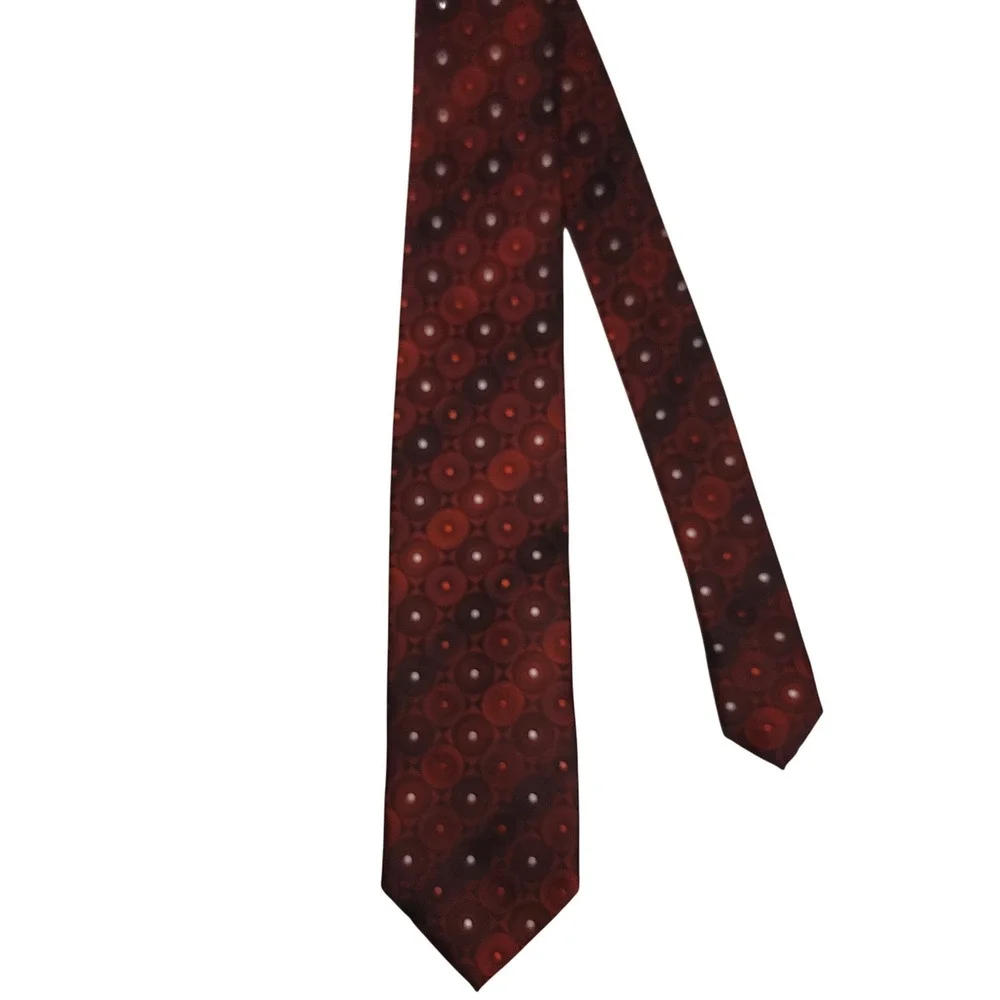 Van Heusen Necktie Mens OS Burgundy Red Geometric Circle‎ Pattern Polyester